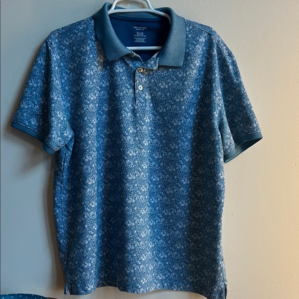 Van Heusen Teal Floral Polo Shirt men’s XL